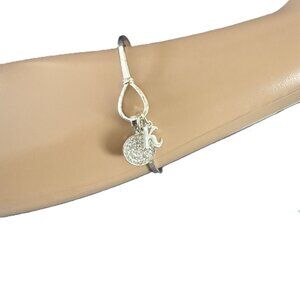 Silver Bangle Bracelet With Rhinestone Circle and K Charm